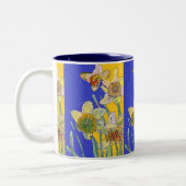 Daffodil-Malerei Wasserfarbe Gelb Blauer Blütenbod Zweifarbige Tasse (Links)