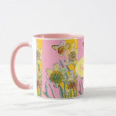 Daffodil-Malerei Wasserfarbe Gelb Rosa Blüte Tasse (Links)
