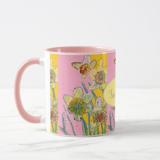 Daffodil-Malerei Wasserfarbe Gelb Rosa Blüte Tasse (Links)