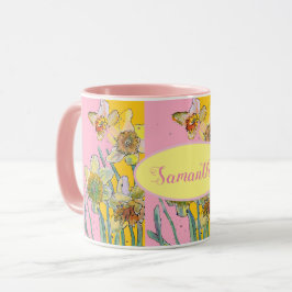 Daffodil-Malerei Wasserfarbe Gelb Rosa Blüte Tasse