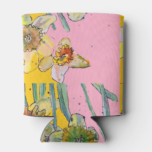 Daffodil-Malerei Wasserfarbe Gelb Rosa Blütenfarbe Dosenkühler (Rückseite)