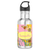 Daffodil-Malerei Wasserfarbe Gelb Rosa Blütenfarbe Edelstahlflasche (Vorderseite)