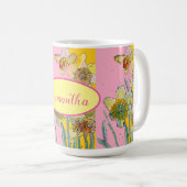 Daffodil-Malerei Wasserfarbe Gelb Rosa Blütenfarbe Kaffeetasse (VorderseiteRechts)
