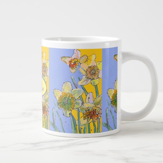 Daffodil-Malerei Wasserfarben Gelb Lila Blüte Jumbo-Tasse (Rechts)