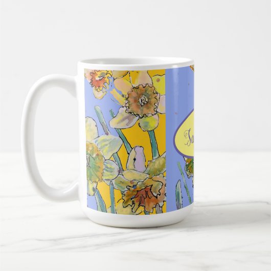 Daffodil-Malerei Wasserfarben Gelb Lila Blüte Kaffeetasse (Links)