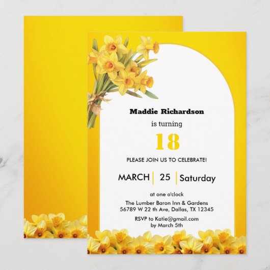 Daffodil März Birth Blume Geburtstag Einladung (Vorne/Hinten)