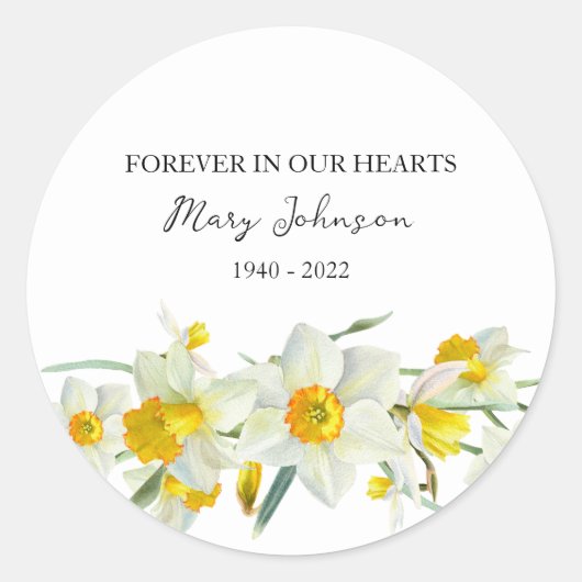 Daffodil Memorial Funeral Classic Round Sticker (Vorderseite)