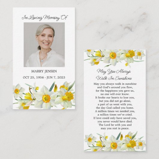 Daffodil Memorial Photo Funeral Prayer Card Visitenkarte (Vorne/Hinten)