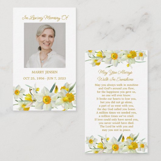 Daffodil Memorial Photo Funeral Prayer Card Visitenkarte (Vorne/Hinten)