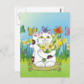 Daffodil Neko Postkarte (Vorne/Hinten)