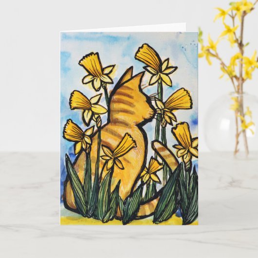 Daffodil Orange Cat Karte (Gelbe Blume)