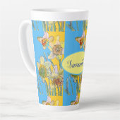 Daffodil Painting Watercolor Gelb Blauer Blütenbod Milchtasse (Linke Ecke)