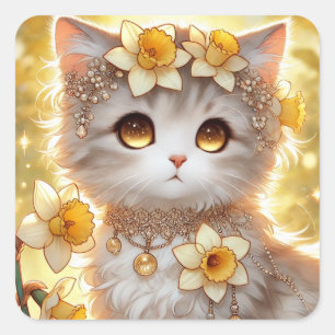 Daffodil Princess Cat Quadratischer Aufkleber