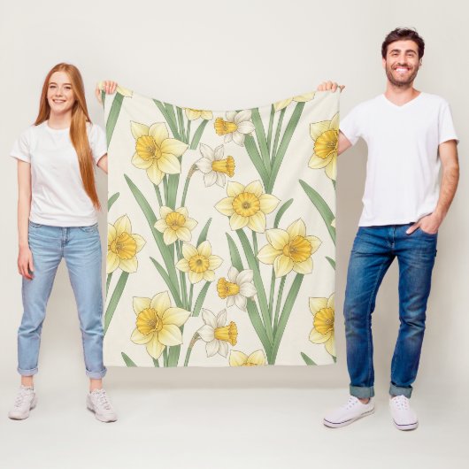 Daffodil Spring Floral in Soft Yellow and Green 4 Fleecedecke (Beispiel)