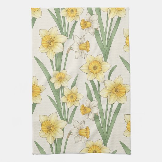 Daffodil Spring Floral in Soft Yellow and Green 4 Geschirrtuch (Vertikal)