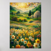 Daffodil Spring Meadow Impressionist Freude an Kun Poster (Vorne)