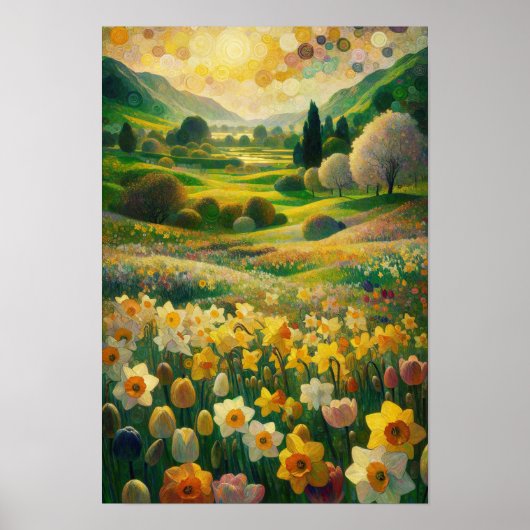 Daffodil Spring Meadow Impressionist Freude an Kun Poster (Vorne)