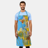 Daffodil Watercolor Blue Flower Floral Kitchen Schürze (Getragen)