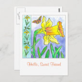 Daffodil Watercolor Blume Hello Sweet Friend Postkarte (Vorne/Hinten)