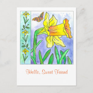 Daffodil Watercolor Blume Hello Sweet Friend Postkarte