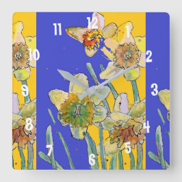 Daffodil Watercolor Gelbe Frauen Bürouhr Quadratische Wanduhr