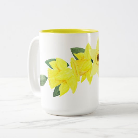 Daffodil Watercolor Zwei-Tone-Tasse, 15 oz Zweifarbige Tasse (Vorderseite Links)