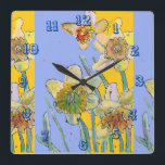 Daffodil Watercolour Womans Yellow Purple Art<br><div class="desc">Yellow Daffodil and Purple Watercolour Womans Office Clock. Designed from my original watercolour art.</div>
