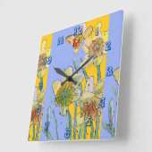 Daffodil Watercolour Womans Yellow Purple Art Quadratische Wanduhr (Winkel)