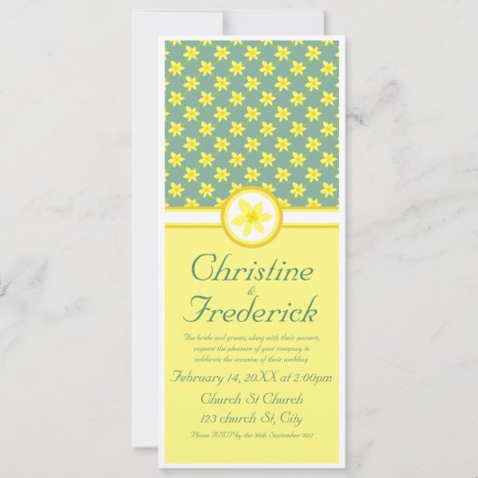 Daffodil Wedding, 4"x9.25" Einladung (Vorderseite)