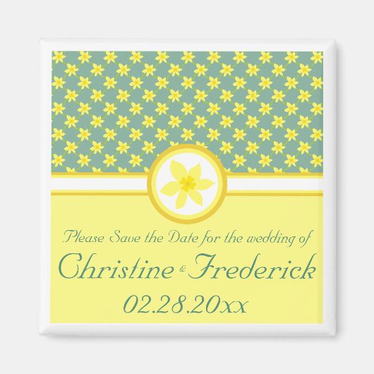 Daffodil Wedding, Quadrat speichern Sie das Datum Magnet (Vorne)