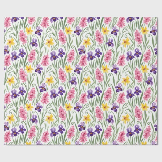 Daffodil Yellow, Iris Purple, Hyacinth Pink Floral Geschenkpapier (Flach)