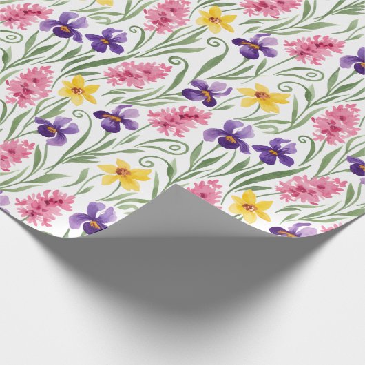 Daffodil Yellow, Iris Purple, Hyacinth Pink Floral Geschenkpapier (Ecke)