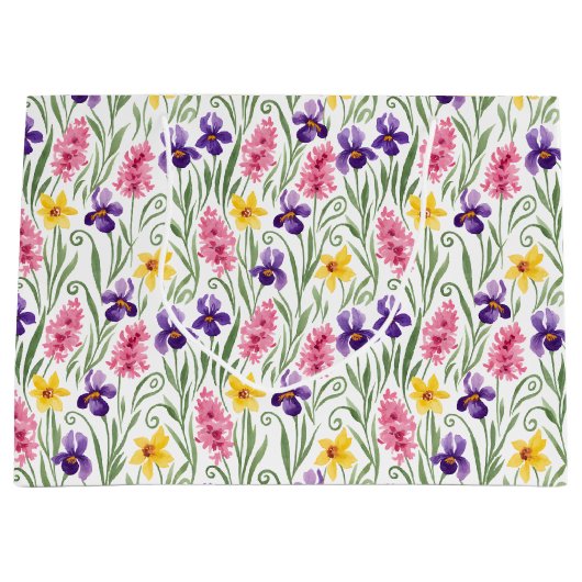 Daffodil Yellow, Iris Purple, Hyacinth Pink Floral Große Geschenktüte (Vorderseite)