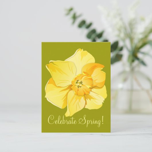 Daffodil Yellow Kurz Trumpet Spring Blume Postkarte (Stehend Vorderseite)