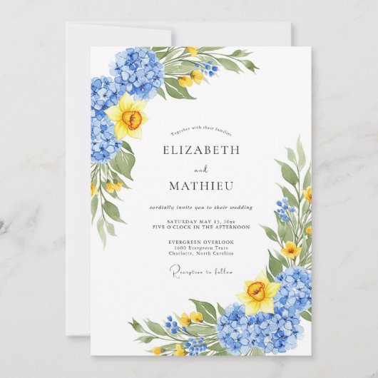 Daffodil Yellow Refreshing Spring Wedding Einladung (Vorderseite)