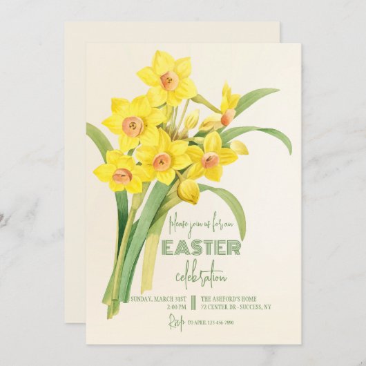 Daffodils Bouquet Einladung (Vorne/Hinten)
