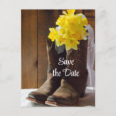 Daffodils Cowboy Boots Barn Wedding Retten Sie das Ankündigungspostkarte (Vorderseite)