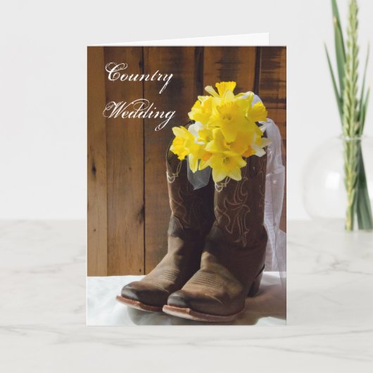Daffodils Cowboy Boots Wedding Rettet das Datum Ankündigung (Vorderseite)