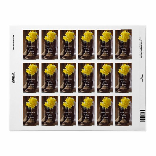 Daffodils Cowboy Boots Western Wedding Vielen Dank Adressaufkleber (Vorne)