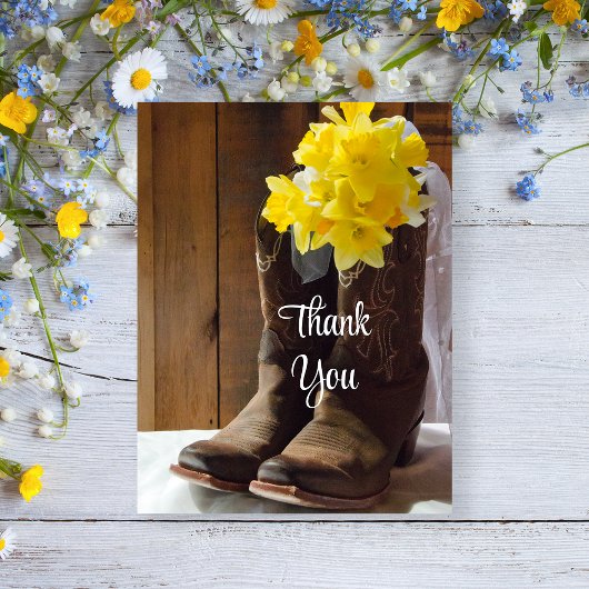 Daffodils Cowboy Boots Western Wedding Vielen Dank Postkarte