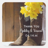 Daffodils Cowboy Boots Western Wedding Vielen Dank Quadratischer Aufkleber (Vorderseite)