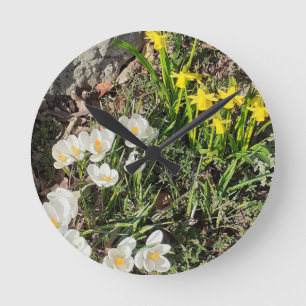 Daffodils & Crocus Clock Runde Wanduhr