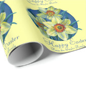Daffodils feine Art blaugelbe Osterverpackung Geschenkpapier (Rolleneckpunkt)