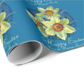 Daffodils feine Art blaugelbe Osterverpackung Geschenkpapier (Rolleneckpunkt)