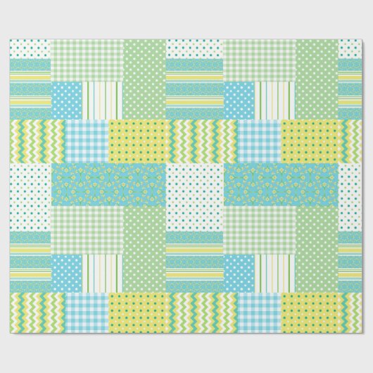 Daffodils Imitate Patchwork Polkas Karos Florals Geschenkpapier (Flach)