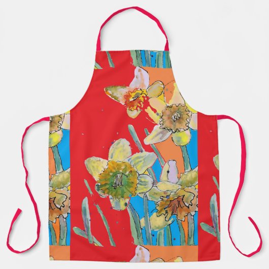 Daffodin Aquarell Rote Gelbe Blume Blumenkohl Schü Schürze (Vorderseite)