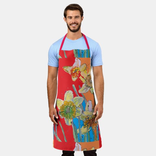 Daffodin Aquarell Rote Gelbe Blume Blumenkohl Schü Schürze (Getragen)