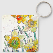 Daffodin Blume Wasserfarben Kunst, Dichtung und Mu Schlüsselanhänger (Rückseite)