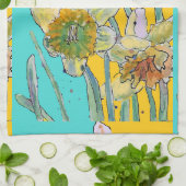 Daffodin Blume Wasserfarben Türkis Blumen  Geschirrtuch (Gefaltet)