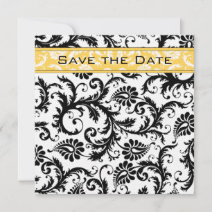Daffodin Gelb und schwarzer Damast Save the Date Einladung